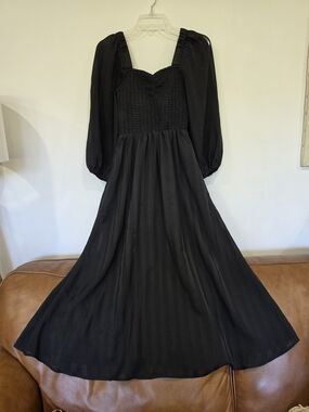 Madewell Black Smocked-Bodice Midi Dress